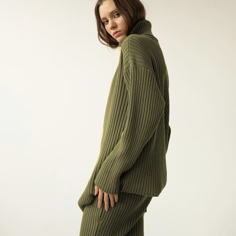 Turtleneck Knit Sweater Set Women Midi Skirt custom women knitwear OEM ODM manufacturer