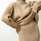 Turtleneck Knit Sweater Set Women Midi Skirt custom women knitwear OEM ODM manufacturer