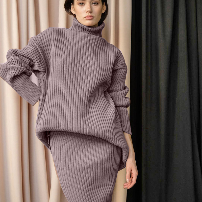 Turtleneck Knit Sweater Set Women Midi Skirt custom women knitwear OEM ODM manufacturer