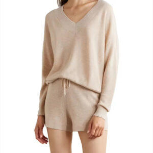 V Neck Cashmere Knit Sweater Set Women Shorts custom women knitwear OEM ODM manufacturer