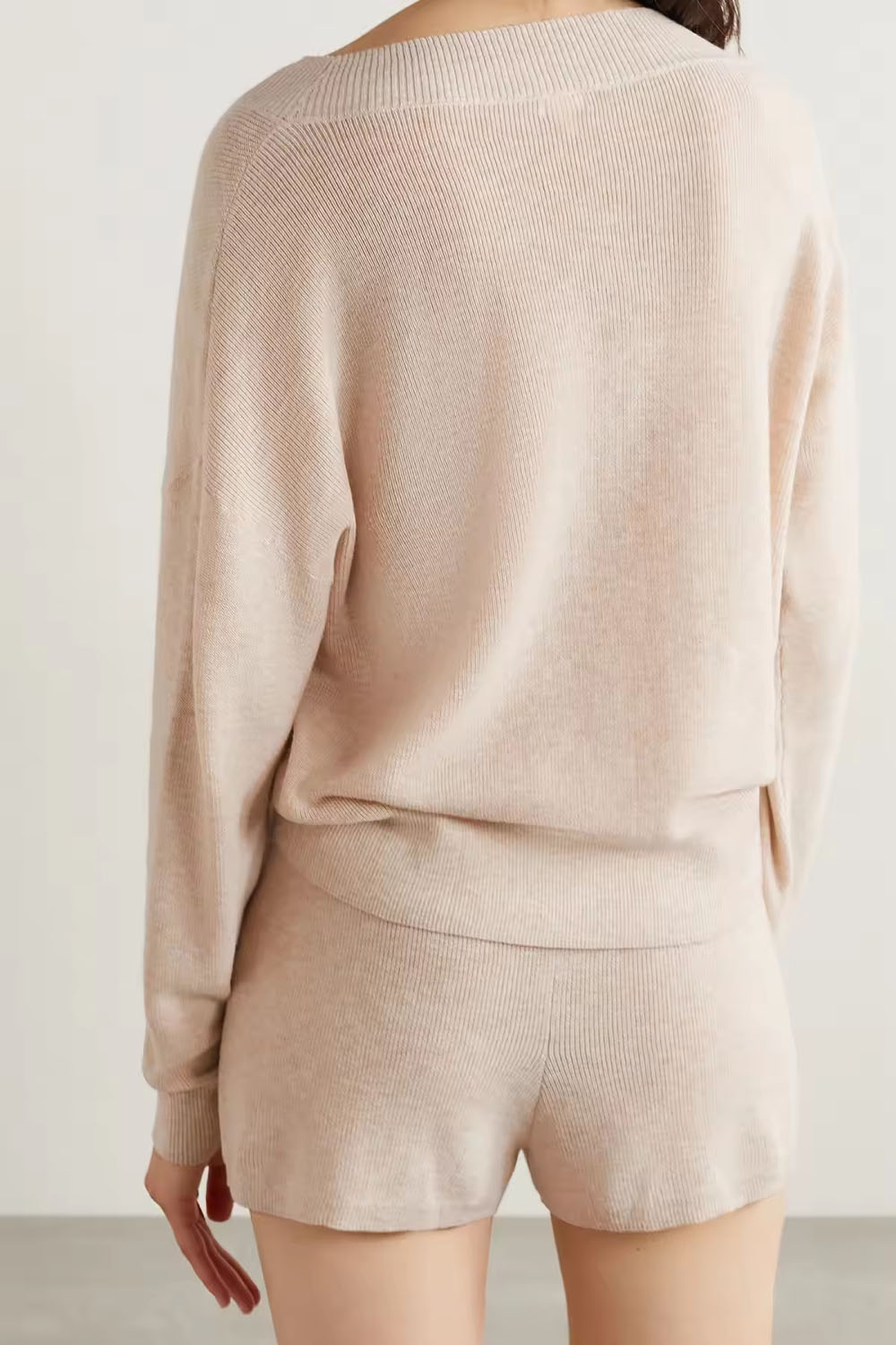 V Neck Cashmere Knit Sweater Set Women Shorts custom women knitwear OEM ODM manufacturer