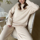Split Top Knit Sweater Set Women Long Pants custom women knitwear OEM ODM manufacturer