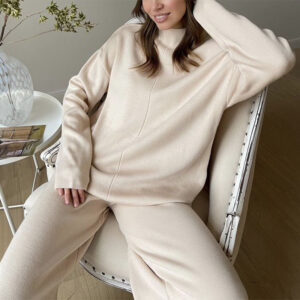 Split Top Knit Sweater Set Women Long Pants custom women knitwear OEM ODM manufacturer