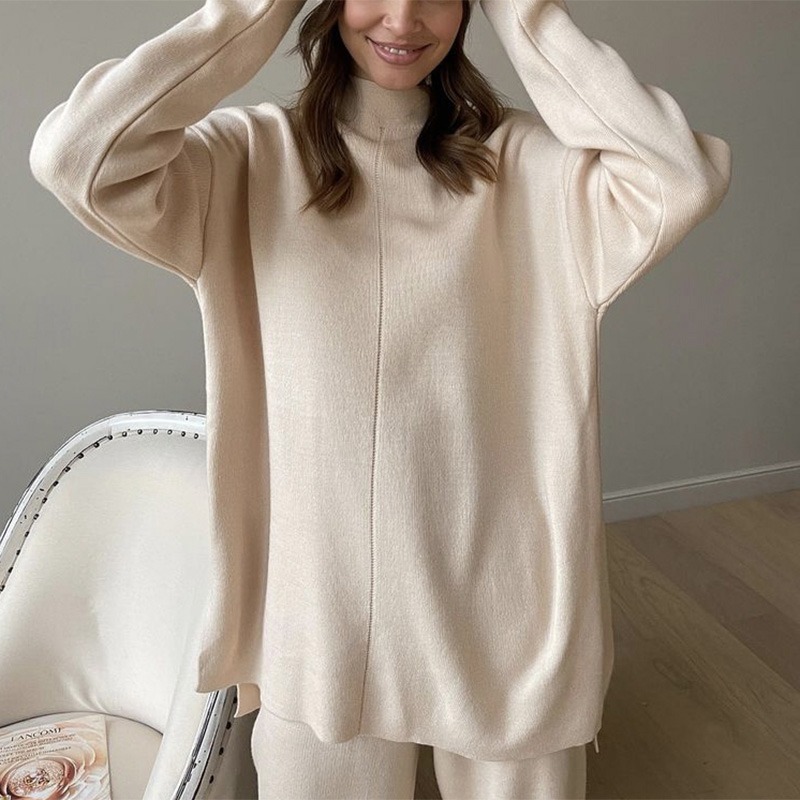 Split Top Knit Sweater Set Women Long Pants custom women knitwear OEM ODM manufacturer