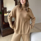 Split Top Knit Sweater Set Women Long Pants custom women knitwear OEM ODM manufacturer