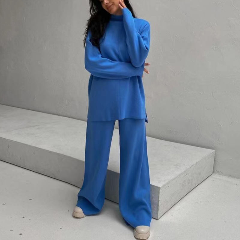 Split Top Knit Sweater Set Women Long Pants custom women knitwear OEM ODM manufacturer