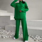 Split Top Knit Sweater Set Women Long Pants custom women knitwear OEM ODM manufacturer