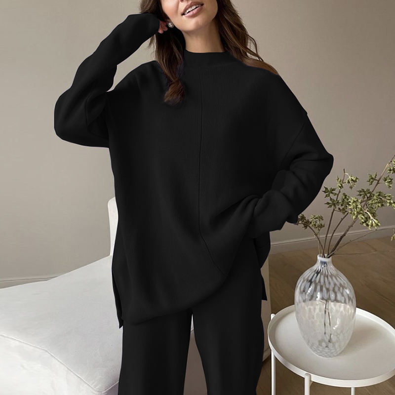 Split Top Knit Sweater Set Women Long Pants custom women knitwear OEM ODM manufacturer