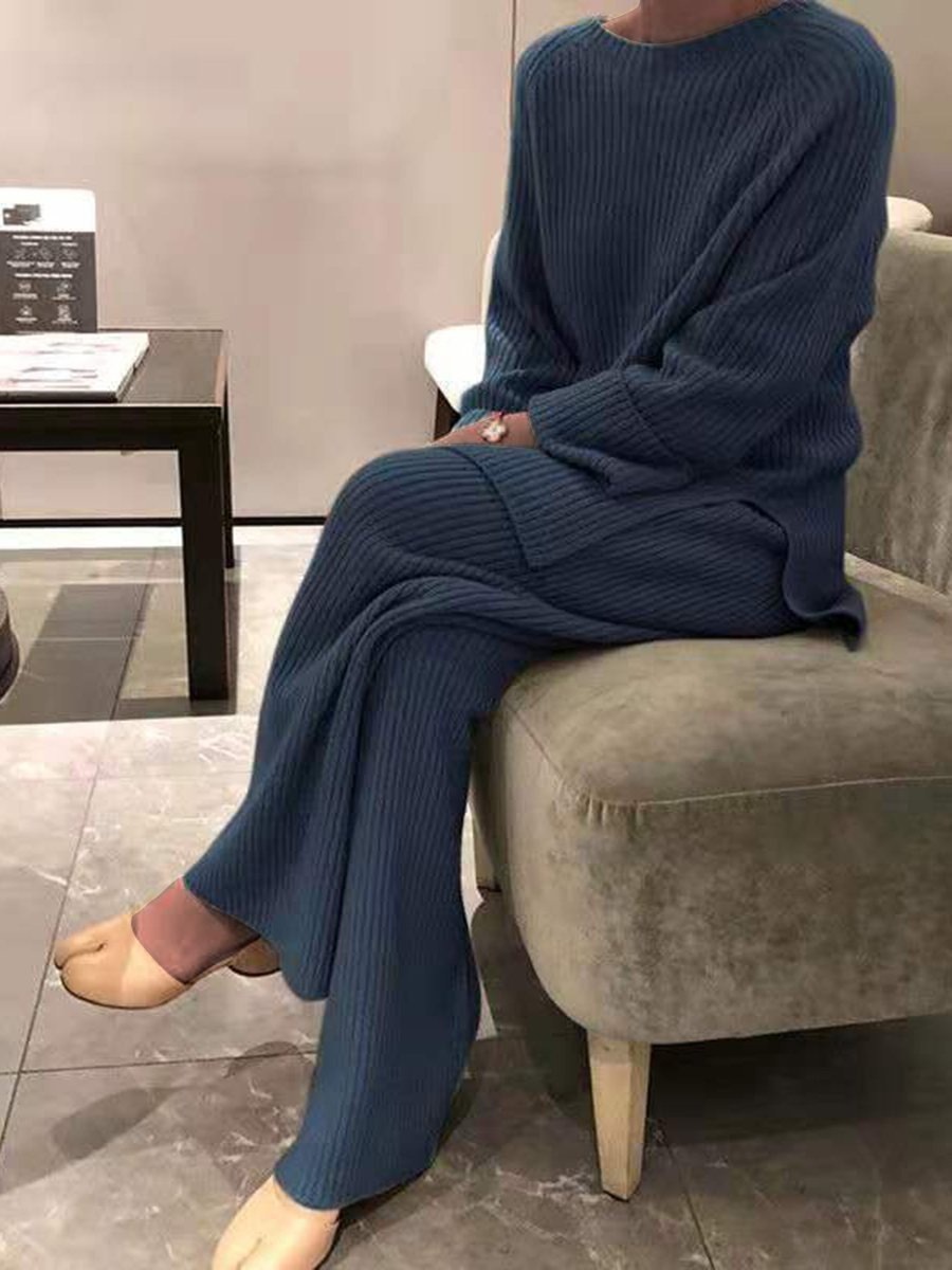 Logo Knit Sweater Set Women Top Trousers 2 Piece custom women knitwear OEM ODM manufacturer