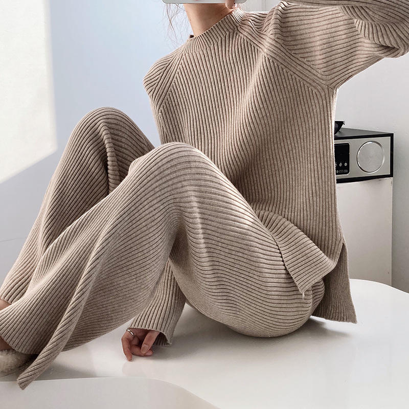 Custom Knit Loungewear Pajama Sweater Set Women 2 Piece - Image 1 Knit Loungewear Pajama Sweater Set Women 2 Piece custom women knitwear OEM ODM manufacturer