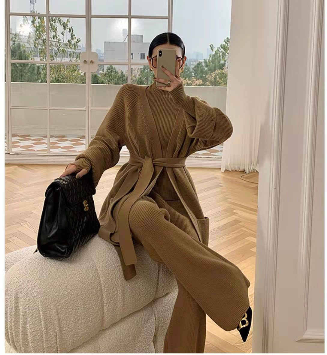 3 Piece Knit Sweater Set Women Cardigan Pants custom women knitwear OEM ODM manufacturer