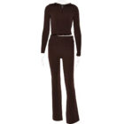 Zip Hoodie Knit Sweater Set Women Flare Pants custom women knitwear OEM ODM manufacturer