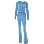 Zip Hoodie Knit Sweater Set Women Flare Pants custom women knitwear OEM ODM manufacturer