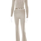 Zip Hoodie Knit Sweater Set Women Flare Pants custom women knitwear OEM ODM manufacturer