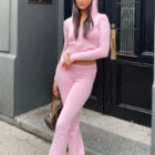 Zip Hoodie Knit Sweater Set Women Flare Pants custom women knitwear OEM ODM manufacturer