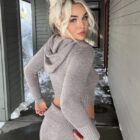 Zip Hoodie Knit Sweater Set Women Flare Pants custom women knitwear OEM ODM manufacturer