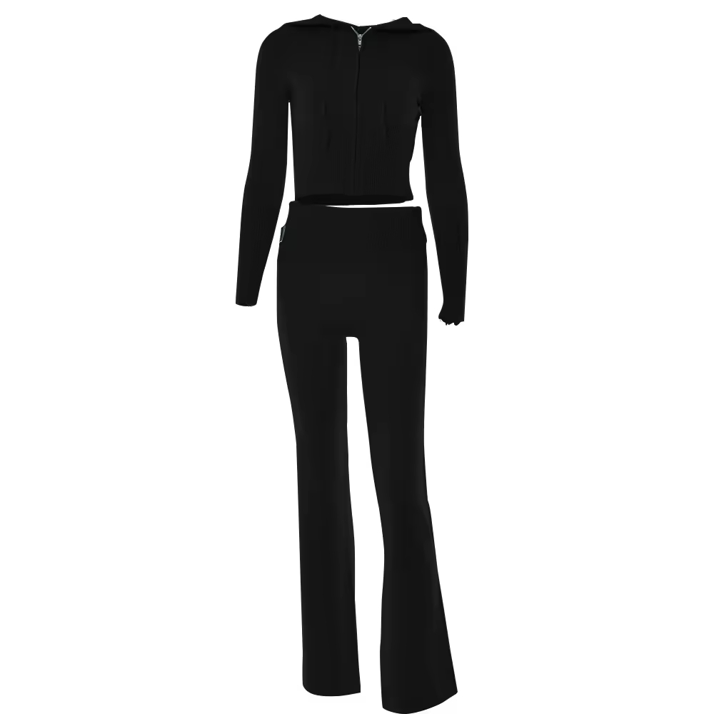 Zip Hoodie Knit Sweater Set Women Flare Pants custom women knitwear OEM ODM manufacturer