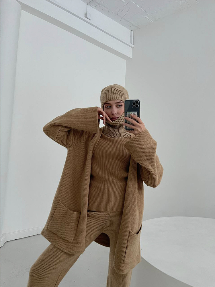 Wool Cashmere Knit Sweater Set Women 3 Piece custom women knitwear OEM ODM manufacturer