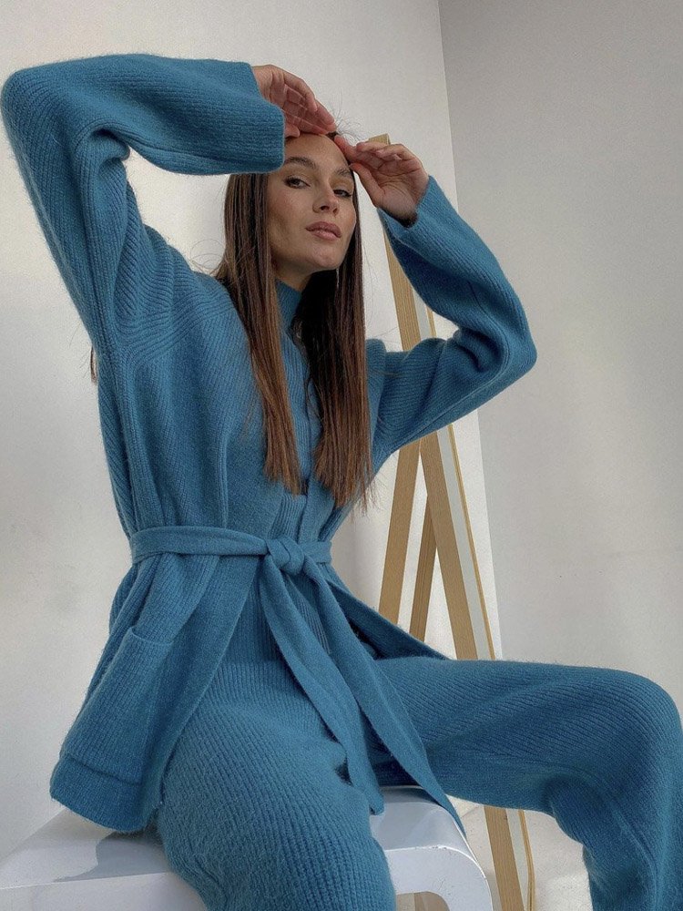 Wool Cashmere Knit Sweater Set Women 3 Piece custom women knitwear OEM ODM manufacturer