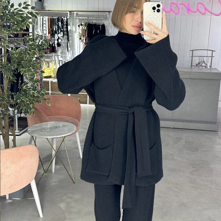 Wool Cashmere Knit Sweater Set Women 3 Piece custom women knitwear OEM ODM manufacturer