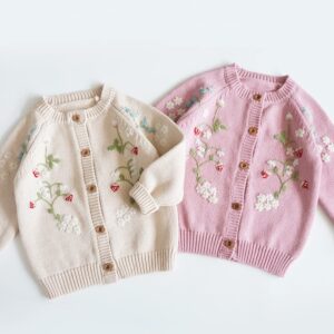 Hand Knit Flower Kids Girls Sweater Pullover custom baby knitwear OEM ODM supplier