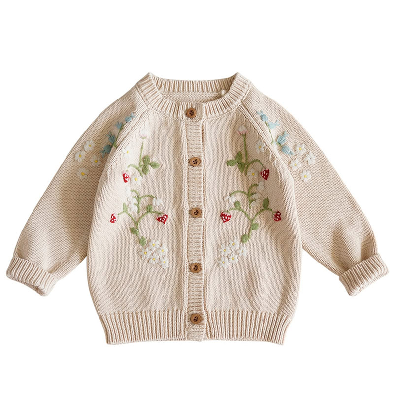 Hand Knit Flower Kids Girls Sweater Pullover custom baby knitwear OEM ODM supplier