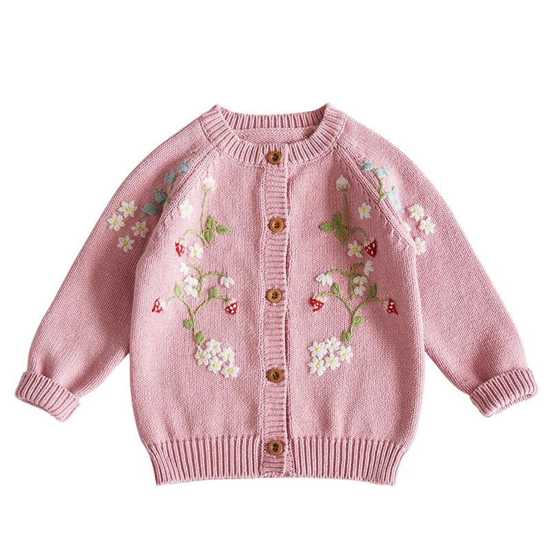 Hand Knit Flower Kids Girls Sweater Pullover custom baby knitwear OEM ODM supplier