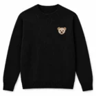 Black animal intarsia sweater for men with a bear motif on the left chest