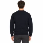 Male model wearing the navy chest motif sweater, back view