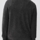 Back view of the dark gray cashmere open polo collar sweater