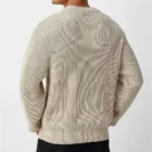 Back view of the oatmeal chunky knit cotton crew neck sweater