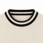 Contrast striped rib collar detail on custom embroidered sweater