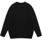 Plain black back of the cotton jacquard knit pullover sweater laid flat