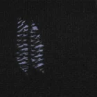 Close-up of a laddered diamond-shaped distress area in the black knit beside light grey jacquard stitching
