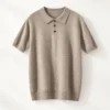 Khaki short-sleeve knitted polo shirt for custom knitted polo manufacturing